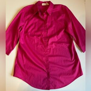 Chico's Pink 3/4 Sleeve No Iron Button Down Shirt